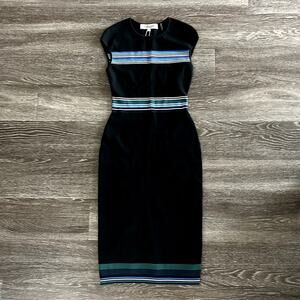 NWOT Diane Von Furstenberg Black Hadlie Stripe Sheath Knit Dress Size P | XS | S